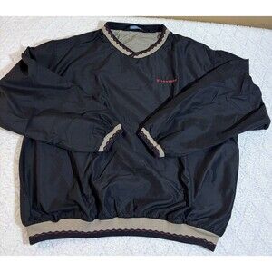 Vintage 90s Firestone Embroidered Black Windbreaker Aztec Trim Size XL